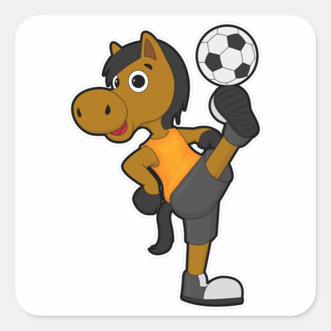Horse as Soccer player with Soccer ball Square Sticker (Front)