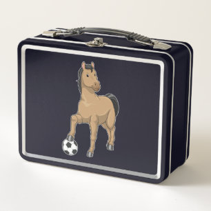 Horse as Soccer player with Soccer Metal Lunch Box