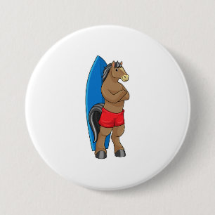 Horse as Surfer with Surfboard 3 Inch Round Button