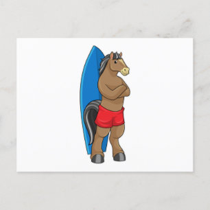 Horse as Surfer with Surfboard Postcard