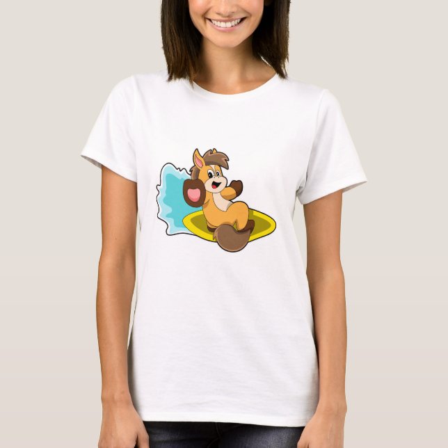 Horse as Surfer with Surfboard T-Shirt (Front)
