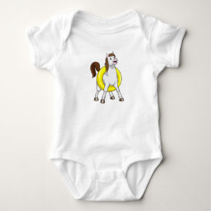 Horse as Swimmer with Lifebouy Baby Bodysuit