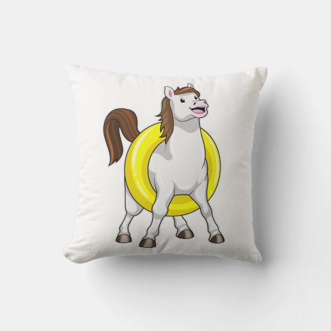 Horse as Swimmer with Lifebouy Throw Pillow (Front)