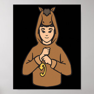 Horse Asl Hand Gesture Deaf Hearing Loss Awareness Poster