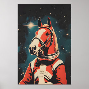 Horse Astronaut Poster, Horse Retro Print, Horse Poster