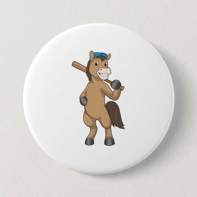 Horse at Baseball with Baseball bat 3 Inch Round Button (Front)