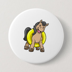 Horse at Beach with Swim ring 3 Inch Round Button