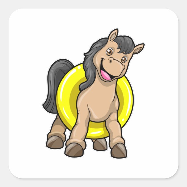 Horse at Beach with Swim ring Square Sticker (Front)