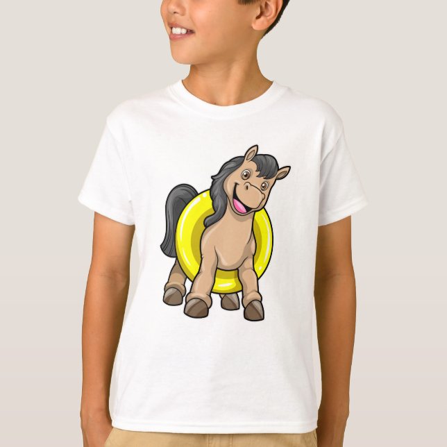 Horse at Beach with Swim ring T-Shirt (Front)
