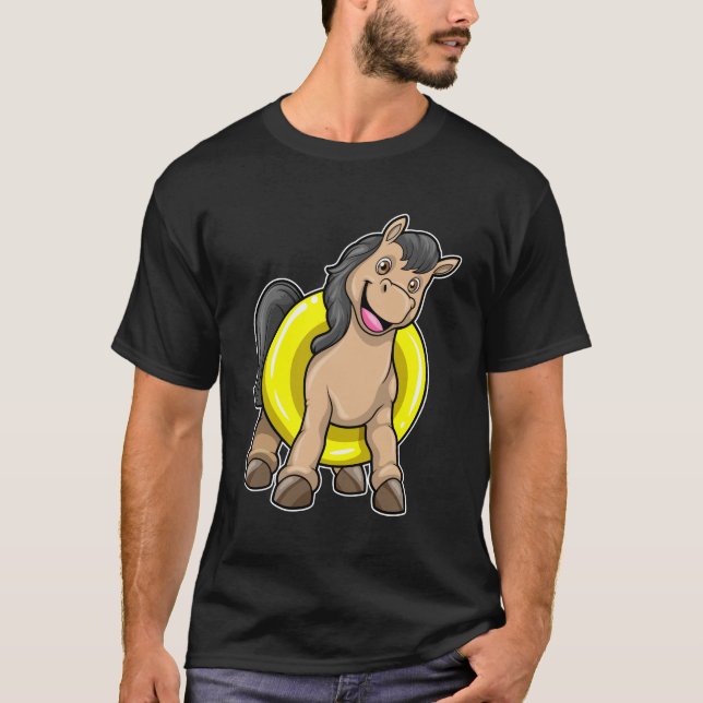 Horse at Beach with Swim ring T-Shirt (Front)