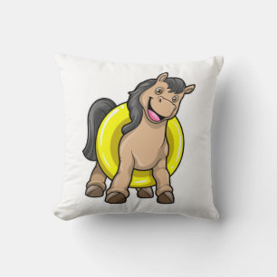 Horse at Beach with Swim ring Throw Pillow