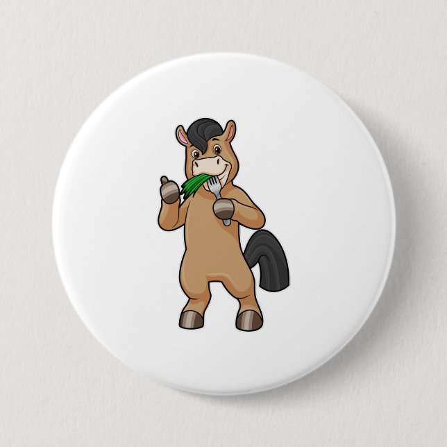 Horse at Eating Vegan 3 Inch Round Button (Front)