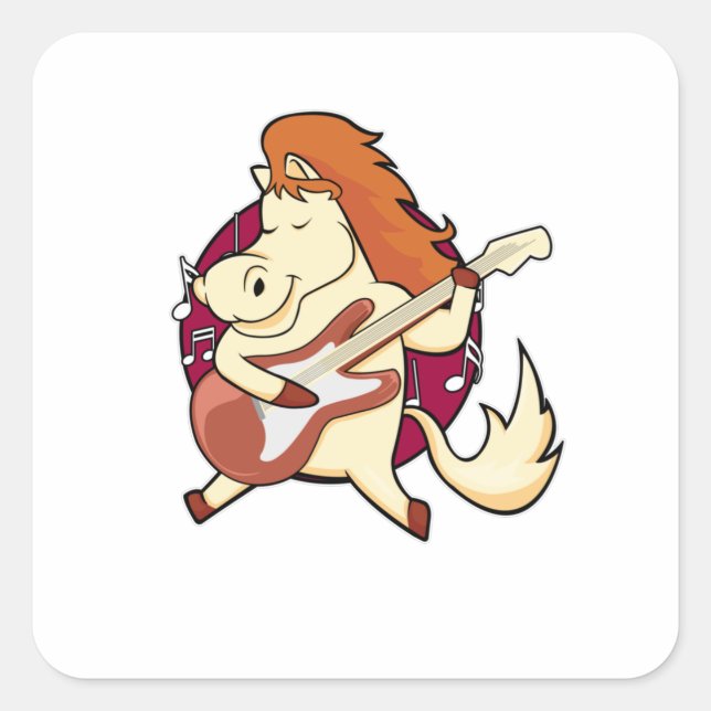 Horse at Music with Guitar Square Sticker (Front)