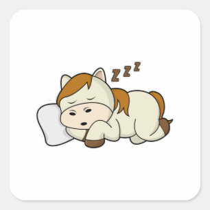 Horse at Sleeping with Pillow Square Sticker