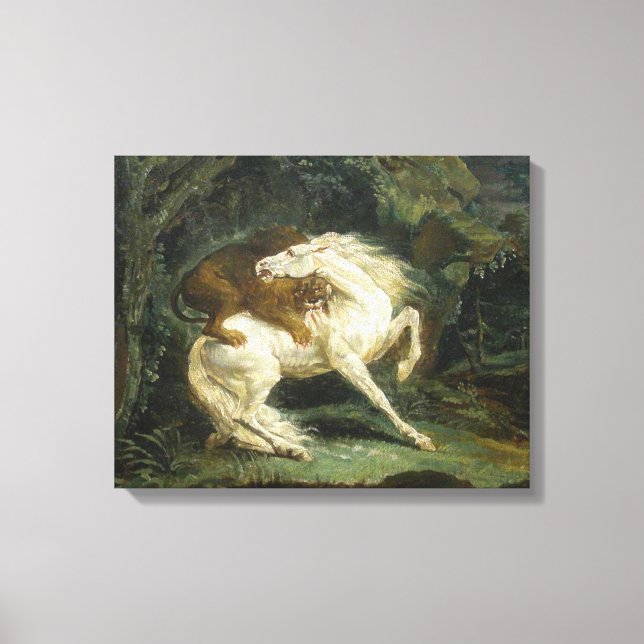 Horse Attacked by a Lion (by Théodore Géricault) Canvas Print (Front)