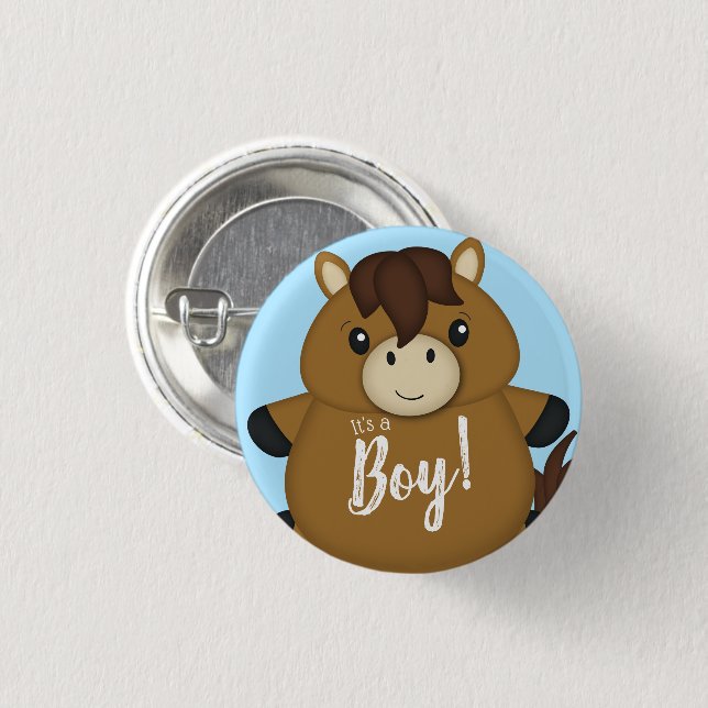 Horse Baby Shower Blue Boy 1 Inch Round Button (Front & Back)