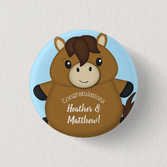 Horse Baby Shower Blue Boy 1 Inch Round Button (Front)