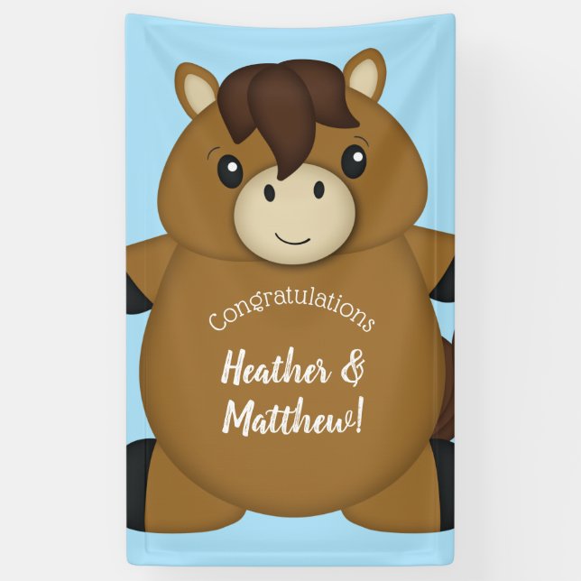 Horse Baby Shower Blue Boy Banner (Vertical)