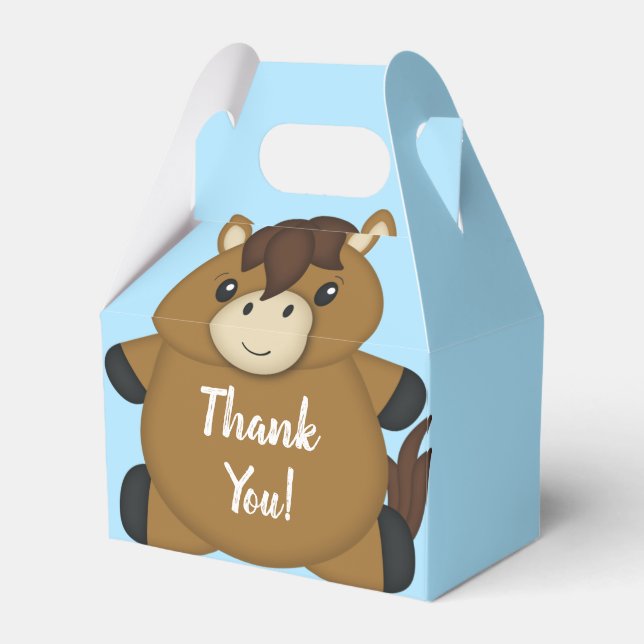 Horse Baby Shower Blue Boy Favor Box (Front Side)