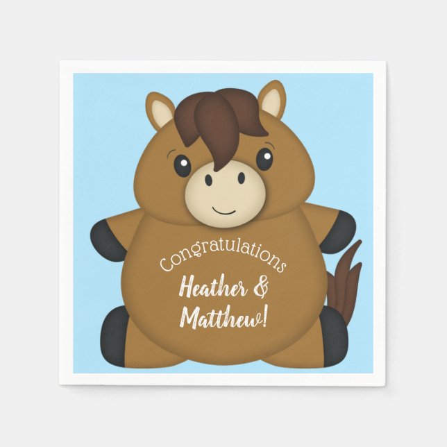 Horse Baby Shower Blue Boy Napkin (Front)