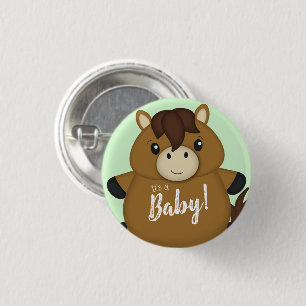 Horse Baby Shower Green 1 Inch Round Button