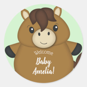 Horse Baby Shower Green Classic Round Sticker