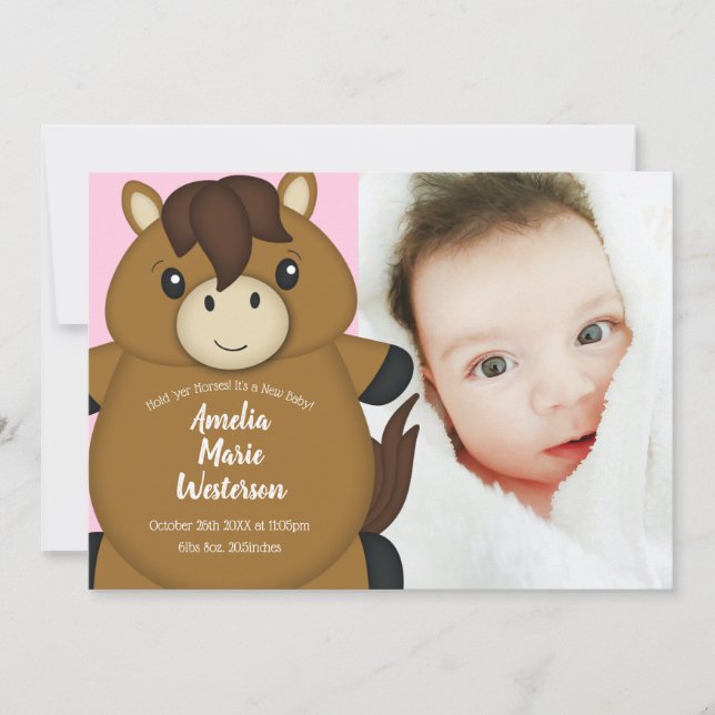Horse Baby Shower Photo Birth Announcement (Front)