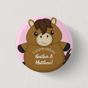 Horse Baby Shower Pink Girl 1 Inch Round Button