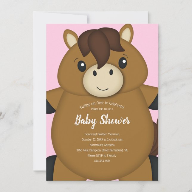 Horse Baby Shower Pink Invitation (Front)