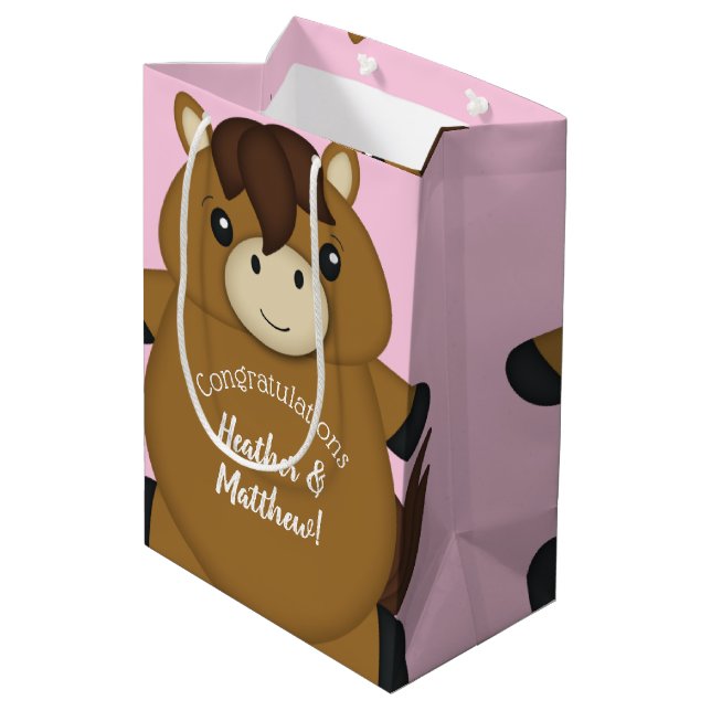 Horse Baby Shower Pink Medium Gift Bag (Back Angled)