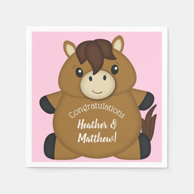 Horse Baby Shower Pink Napkin (Front)