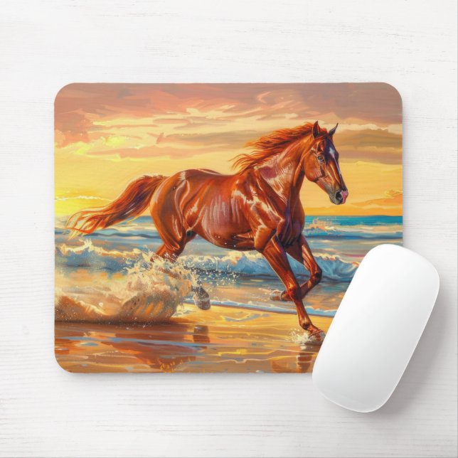 Horse Beach Ocean Sunset Painting  Mouse Pad (With Mouse)