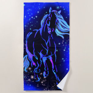 Horse Beach Towel Running In Blue Starry Night