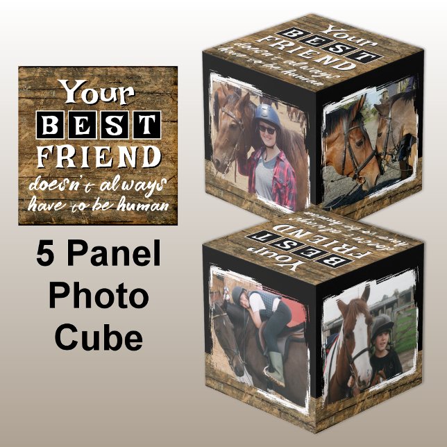 Horse best friend 4 photo rustic brown black cube (Creator Uploaded)