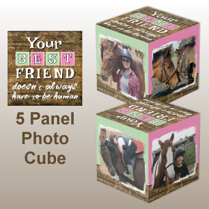 Horse best friend 4 photo rustic brown green cube
