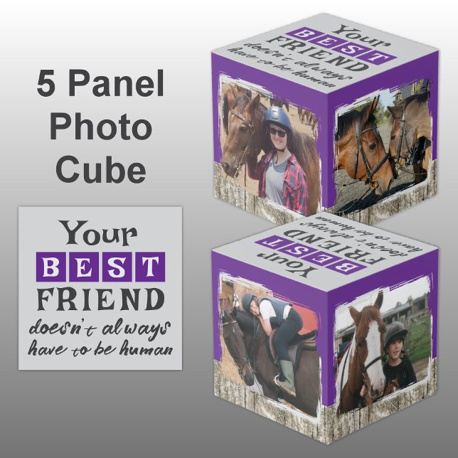 Horse best friend 4 photo rustic grey purple cube (Creator Uploaded)