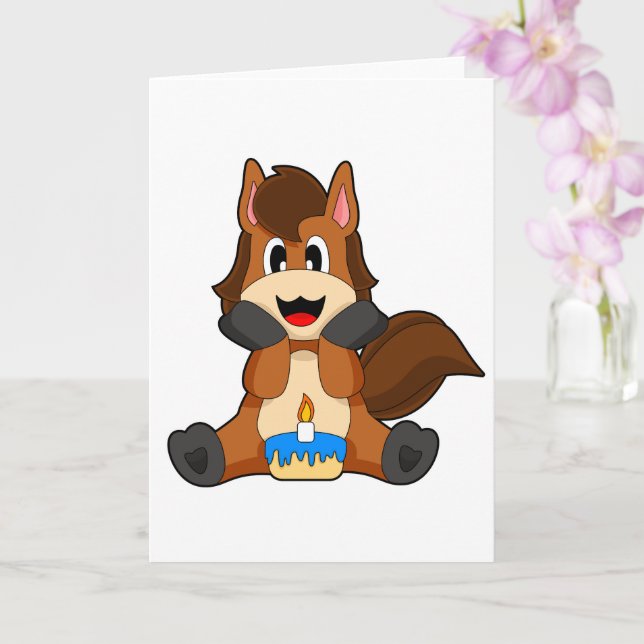 Horse Birthday Cake Candle Card (Orchid)