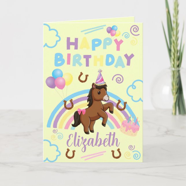 Horse Birthday Card in Yellow (Front)