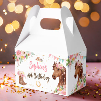Horse Birthday Girl Cowgirl Pink Floral Party Favor Box