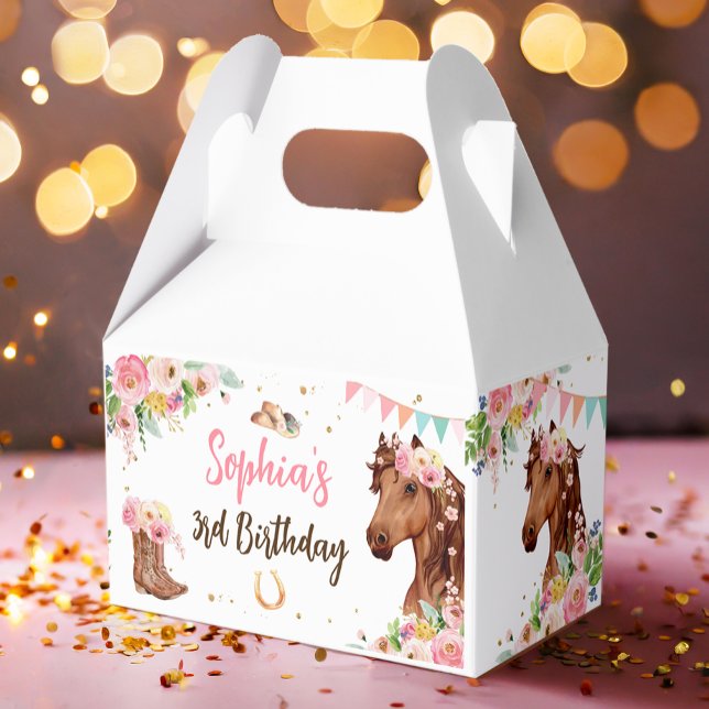 Horse Birthday Girl Cowgirl Pink Floral Party Favor Box (Creator Uploaded)