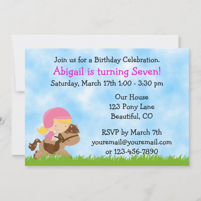 Horse Birthday Invitation for Girls (Front)