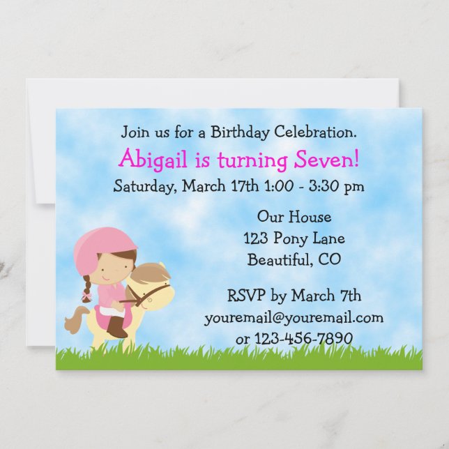 Horse Birthday Invitation for Girls (Front)