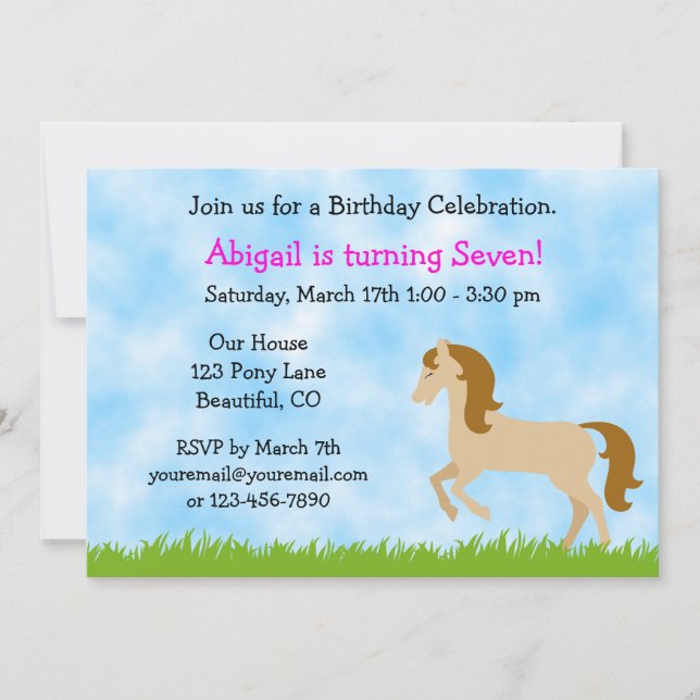 Horse Birthday Invitation for Girls (Front)