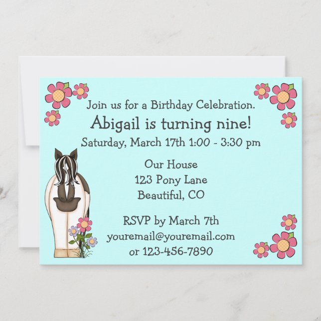 Horse Birthday Invitation for Girls (Front)
