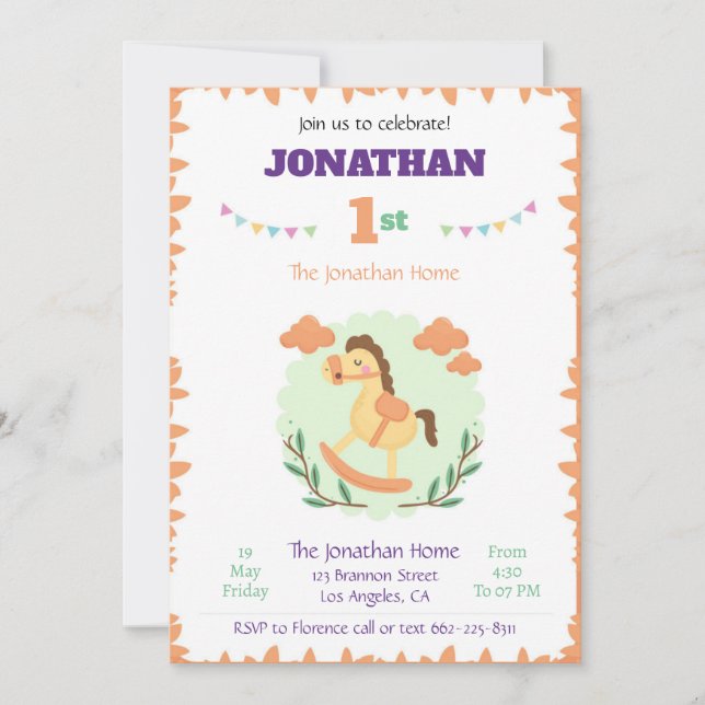 Horse Birthday Invitation template animale invite (Devant)