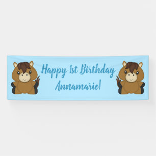 Horse Birthday Party Blue Banner