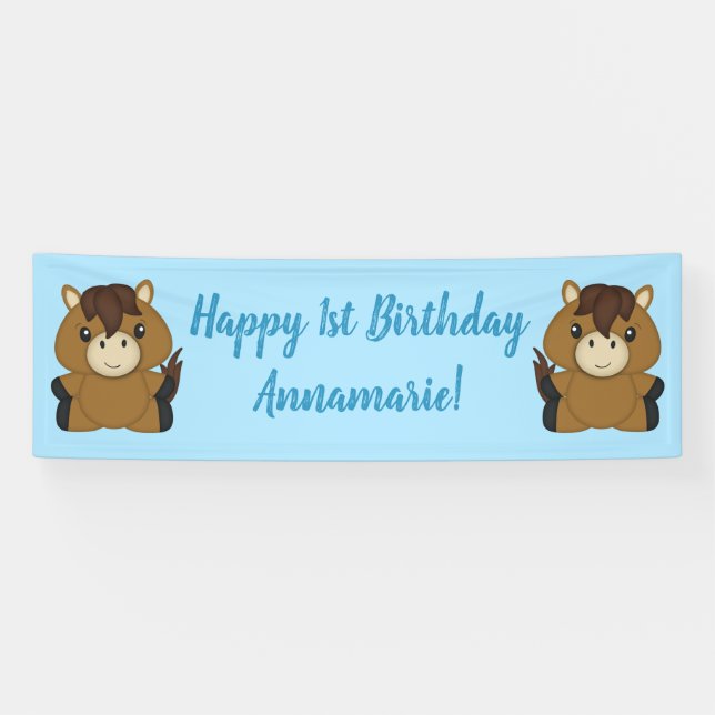 Horse Birthday Party Blue Banner (Horizontal)