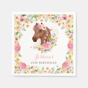 Horse Birthday Party Cowgirl Pink Floral Birthday Napkin