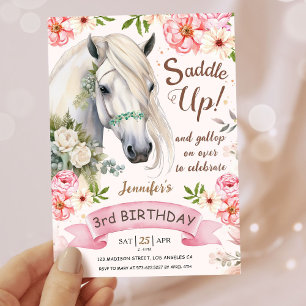 Horse Birthday Party Girls Pink 3rd Birthday Invitation