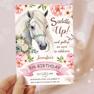 Horse Birthday Party Girls Pink 5th Birthday Invitation